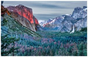 Last light of the day falling on El Capitan in Yosemite National Park.