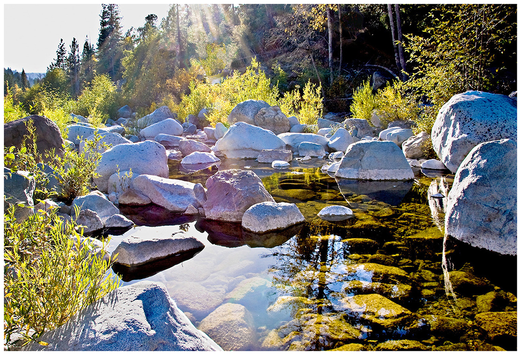 Yuba-Rocks- B Sun beam over the Yuba River