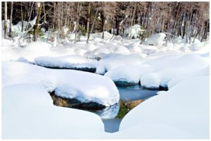 Snow accumulating on the Yuba River